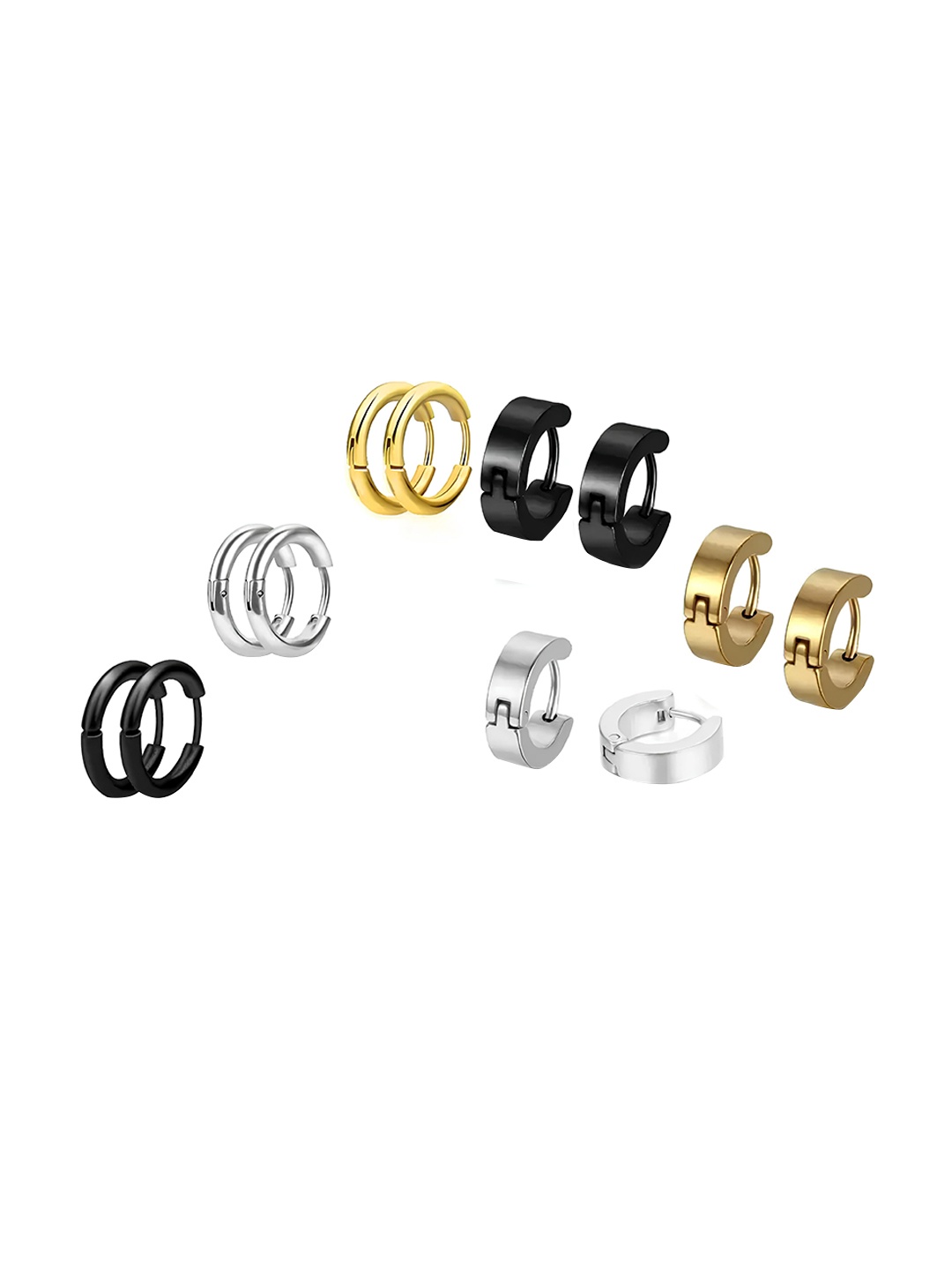 

KARISHMA KREATIONS Men Set Of 6 Stainless Steel Contemporary Studs And Hoop Earrings, Gold