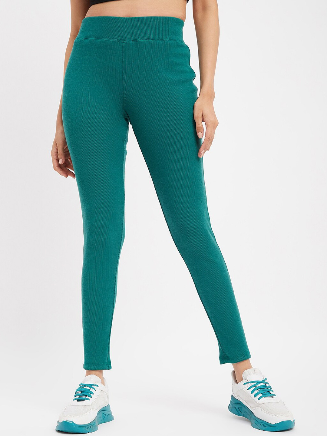 

URKNIT Women High Rise Slim Fit Ankle Length Stretchable Sports Tights, Green