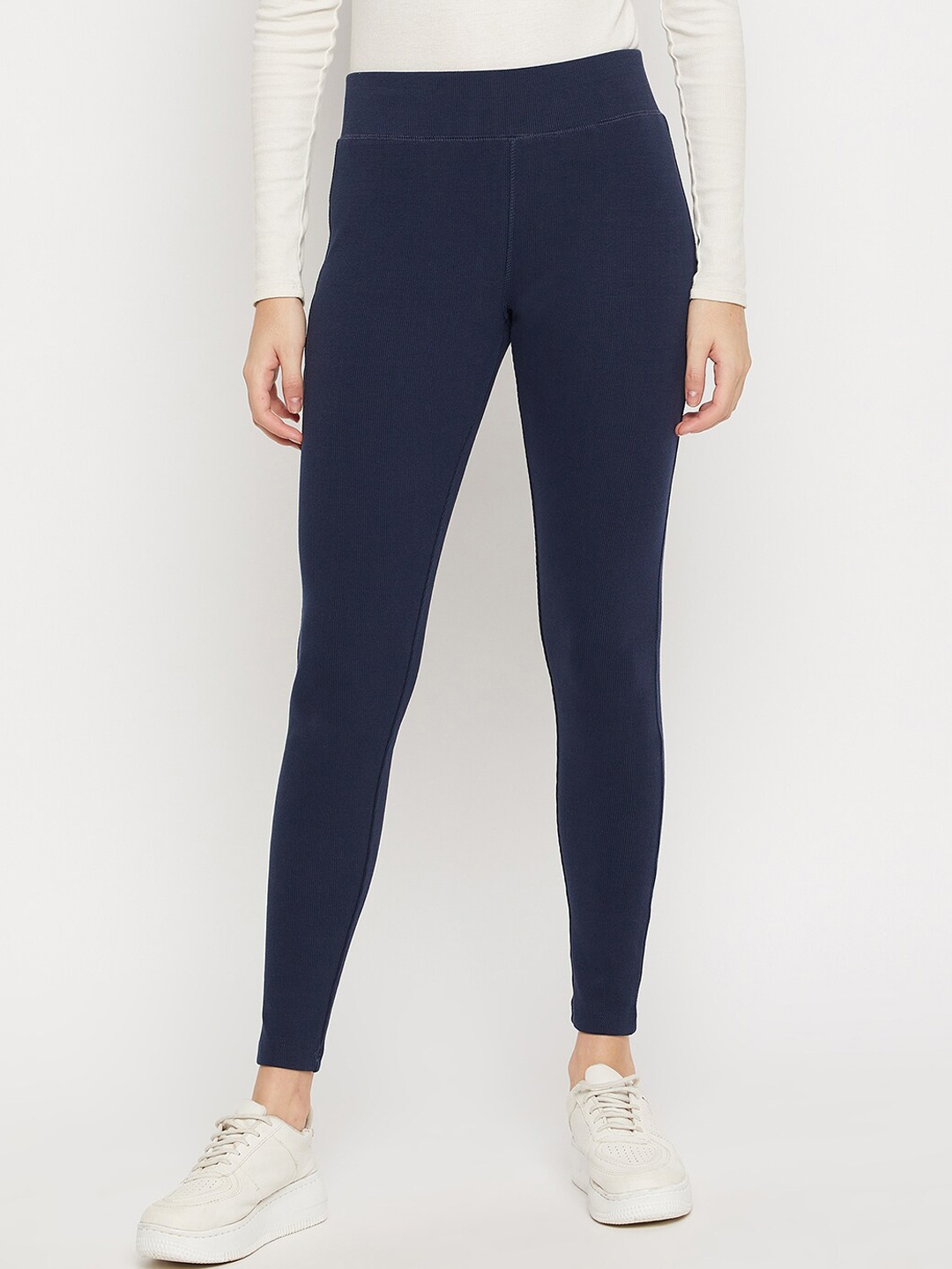

URKNIT Ankle Length Pure Cotton Corduroy Leggings, Navy blue