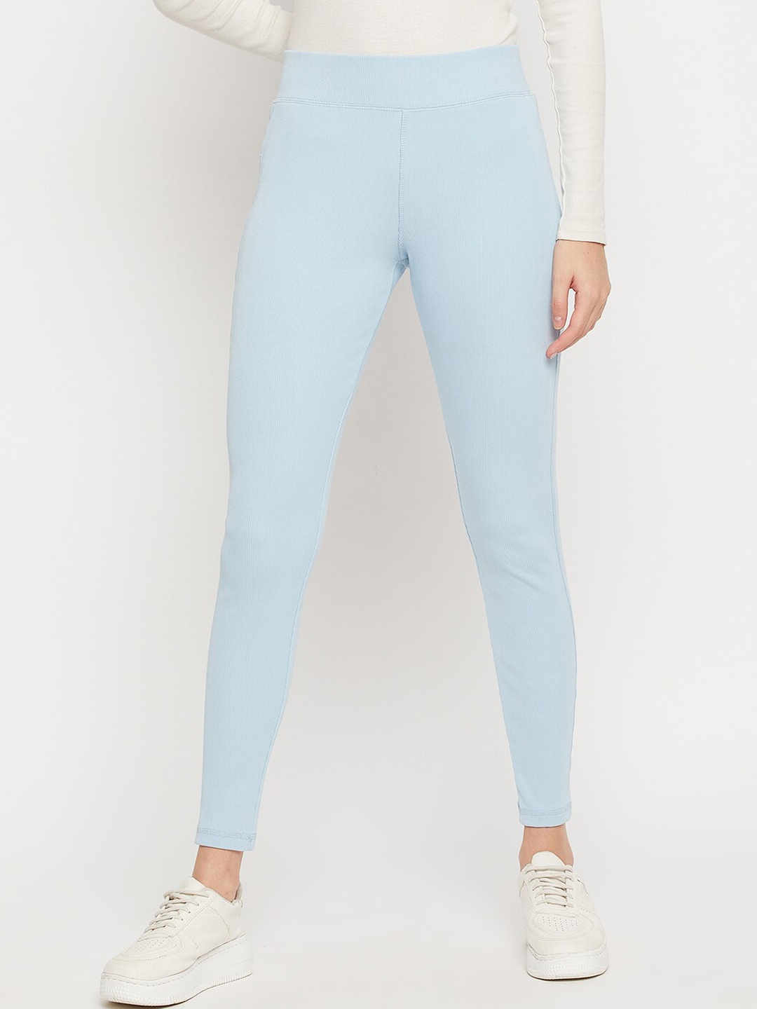

URKNIT Skinny Fit Ankle Length Stretchable Wrinkle Free Pure Cotton Leggings, Blue