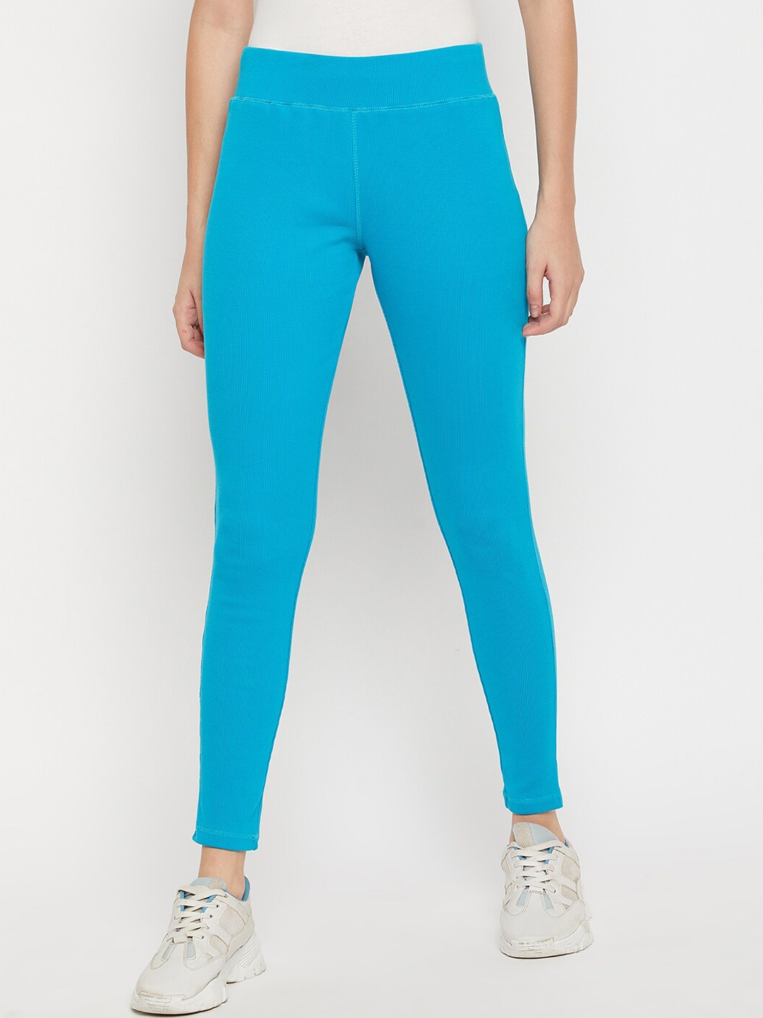 

URKNIT Ankle-Length Pure Cotton Corduroy Leggings, Blue