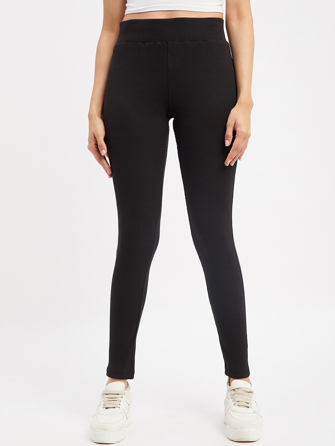 

URKNIT Ankle-Length Pure Cotton Corduroy Leggings, Black