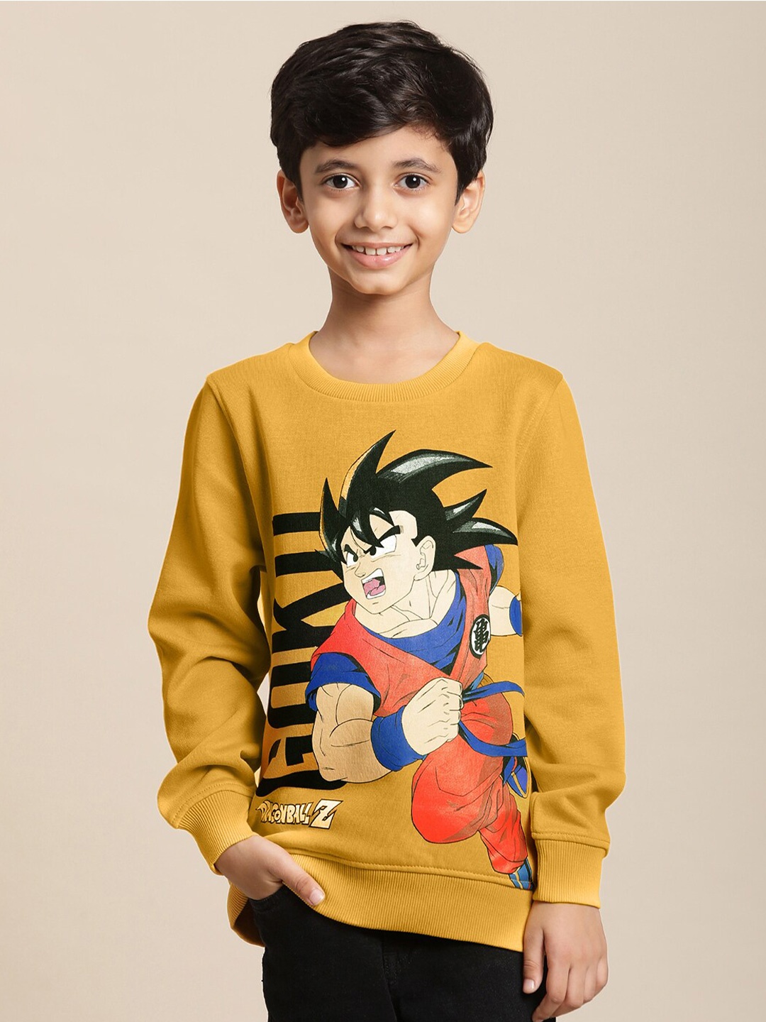 

Kids Ville Boys Dragon Balla Z Graphic Printed Cotton Sweatshirts, Mustard