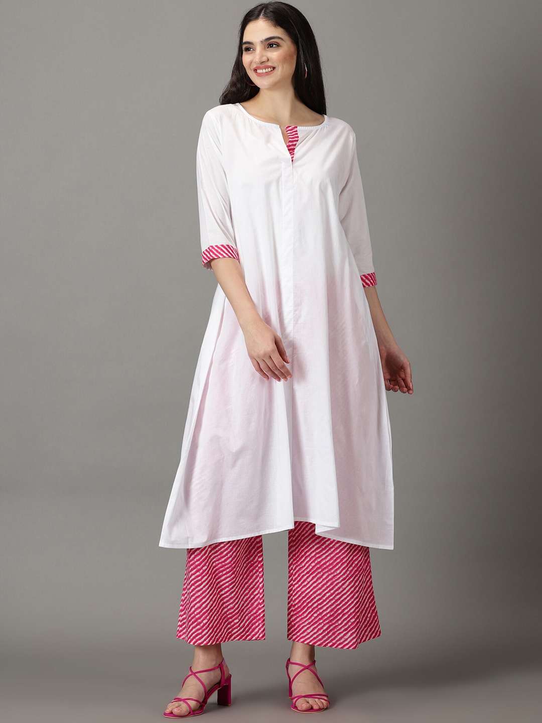 

DIVINATION Striped Pure Cotton Kurta With Palazzos, White