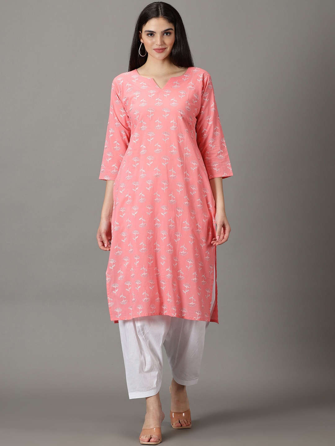 

DIVINATION Floral Printed Pure Cotton Kurta With Salwar, Pink