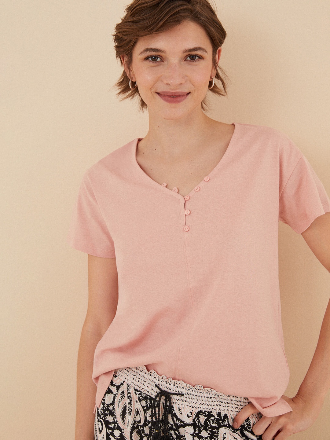 

women'secret Pure Cotton Solid Lounge T-Shirt, Pink
