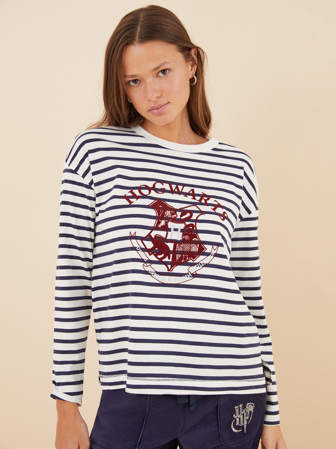 

women'secret Striped Lounge T-shirt, White