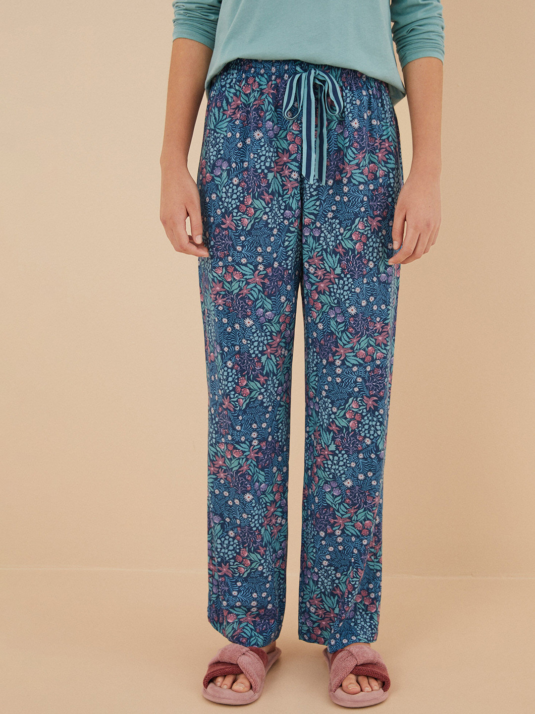 

women'secret Women Printed Lounge Pants, Green