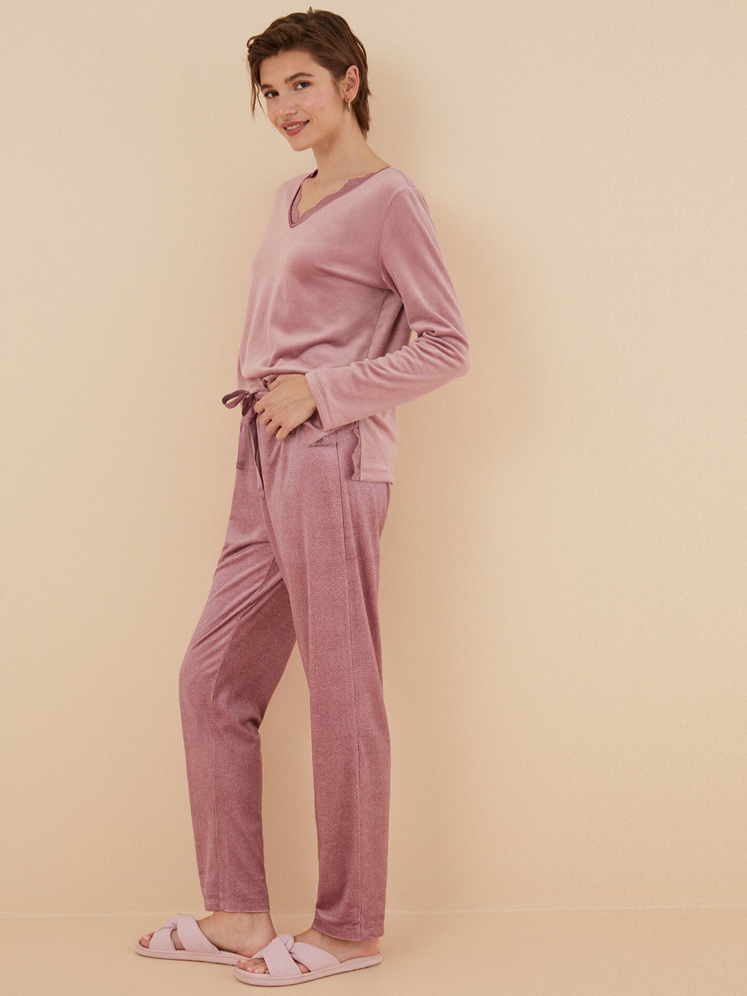 

women'secret Women Solid Night suit, Pink