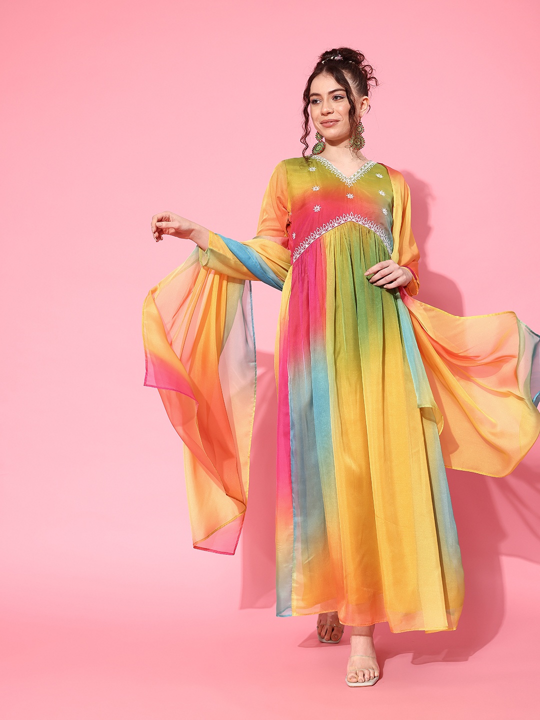 

Kvsfab Women Printed Sequinned Kurta, Multi