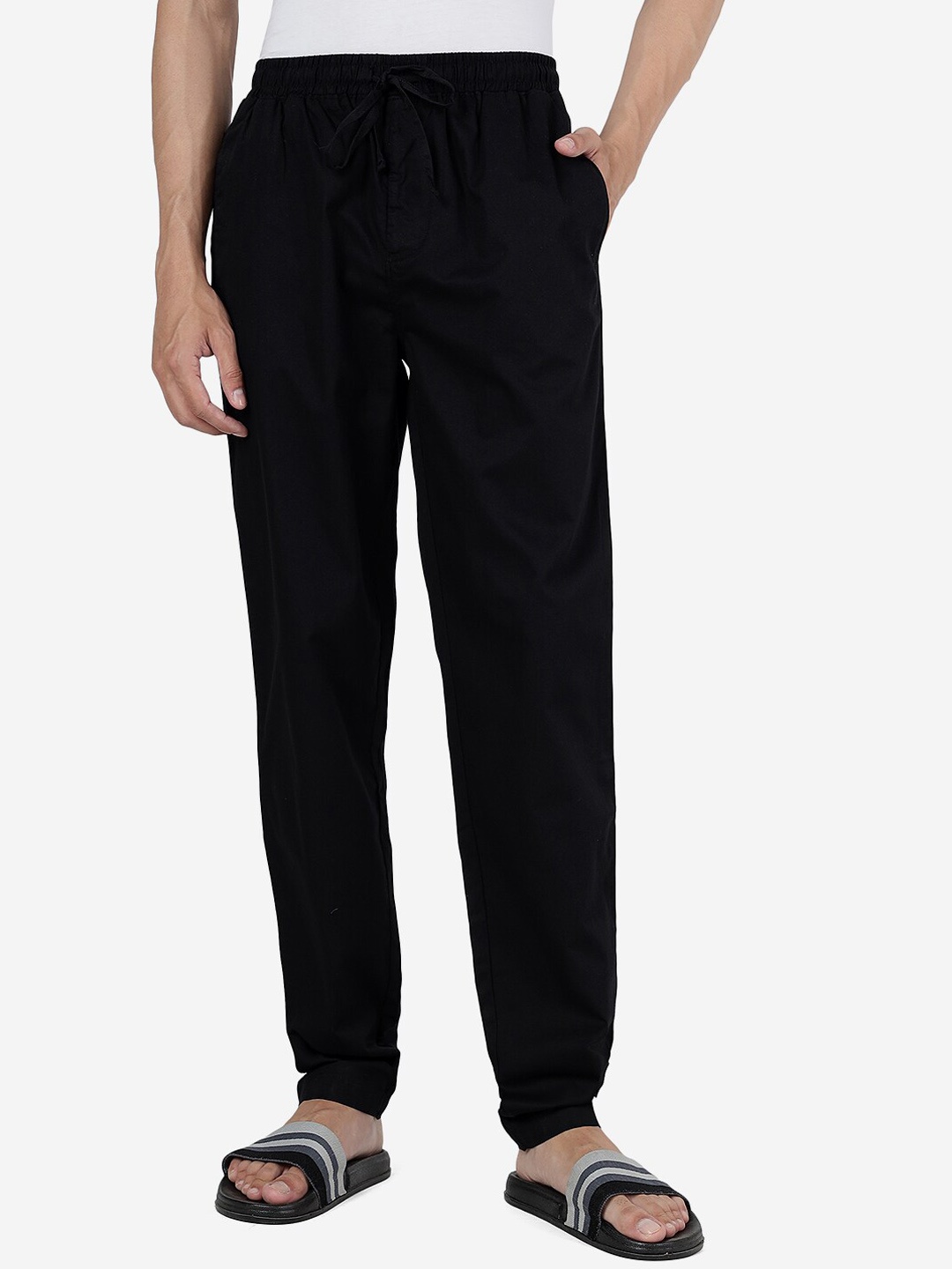 

JADE BLUE Men Slim Fit Pure Cotton Lounge Pants, Black