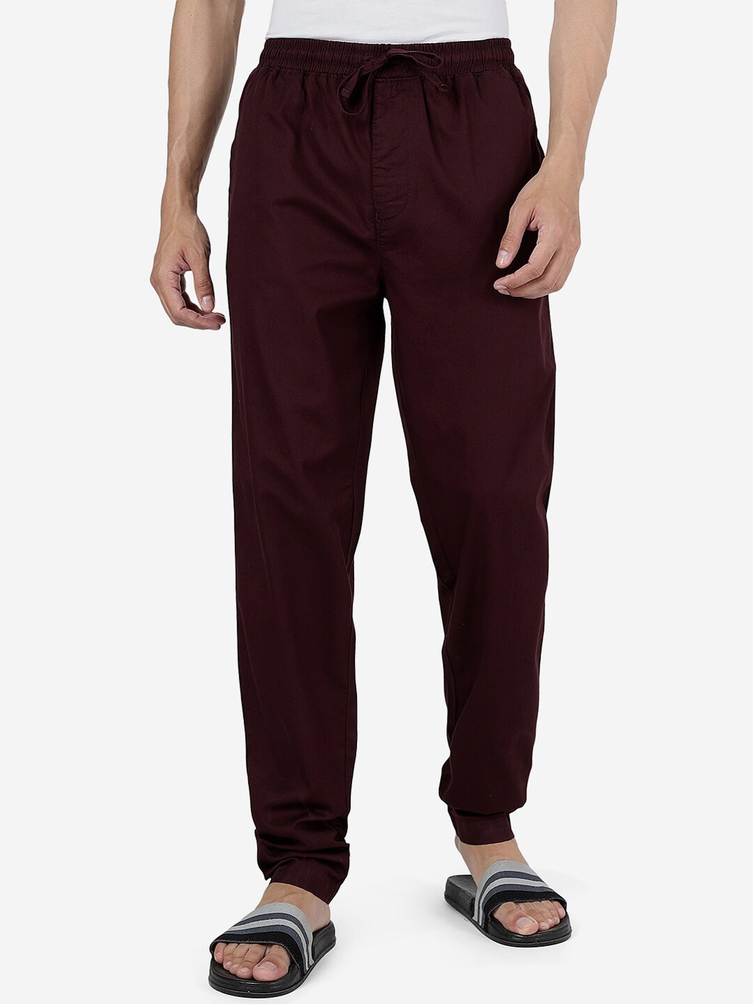 

JADE BLUE Men Slim Fit Pure Cotton Lounge Pants, Maroon