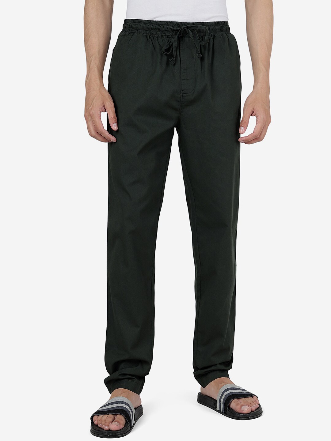 

JADE BLUE Men Slim Fit Pure Cotton Lounge Pants, Olive