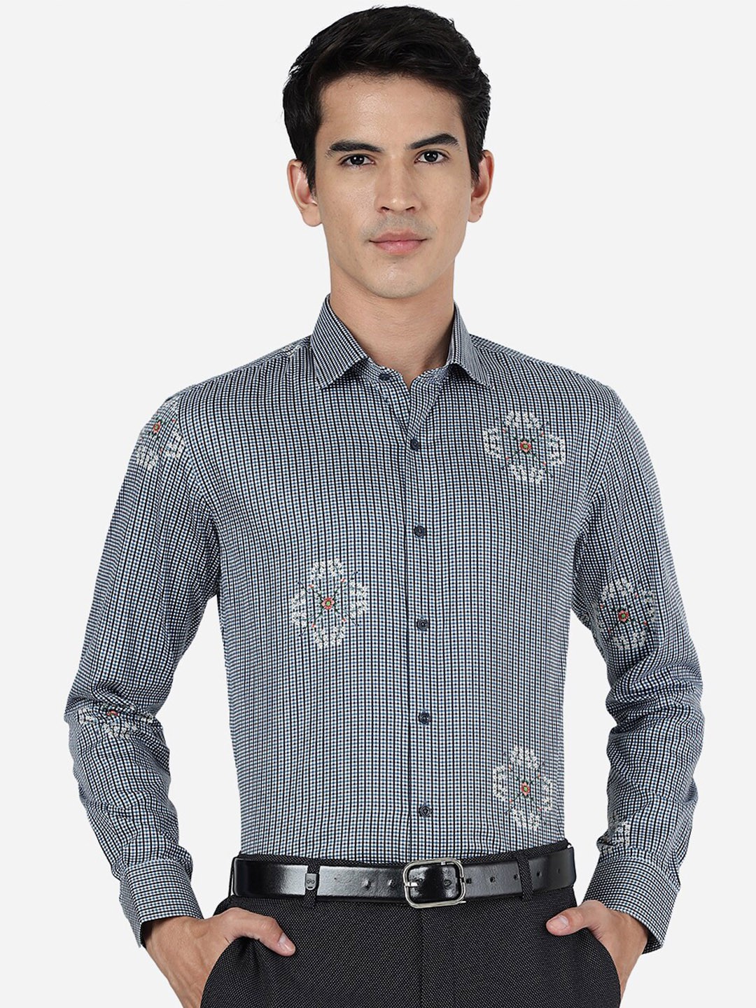 

JB STUDIO Slim Fit Ethnic Motifs Printed Pure Cotton Formal Shirt, Blue