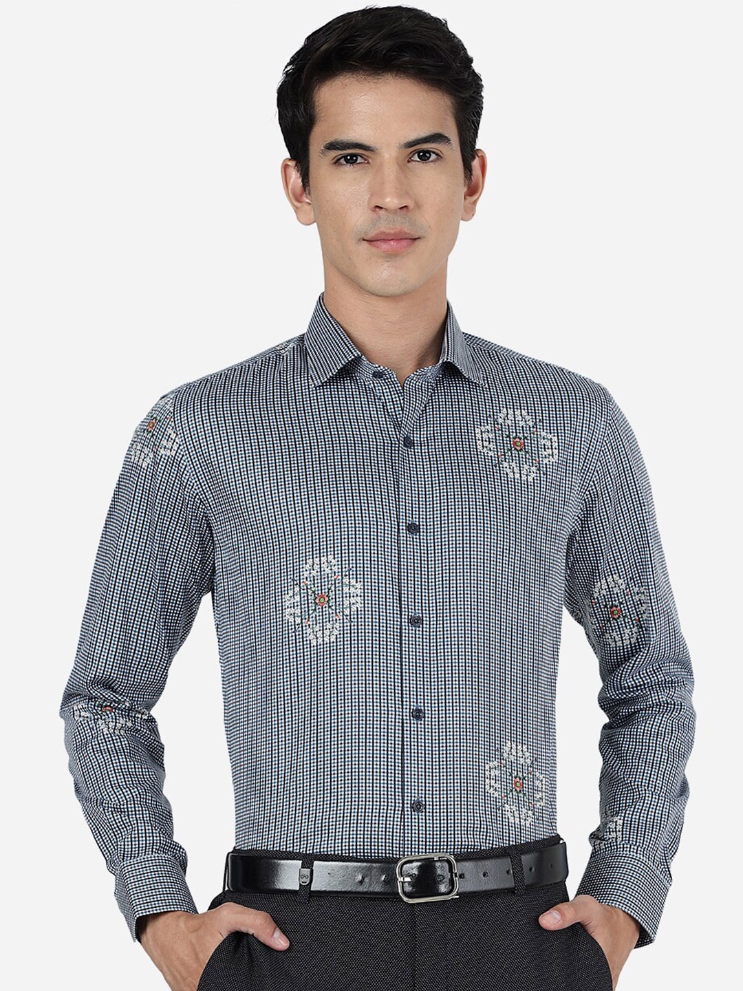 

JB STUDIO Slim Fit Ethnic Motifs Printed Pure Cotton Formal Shirt, Blue