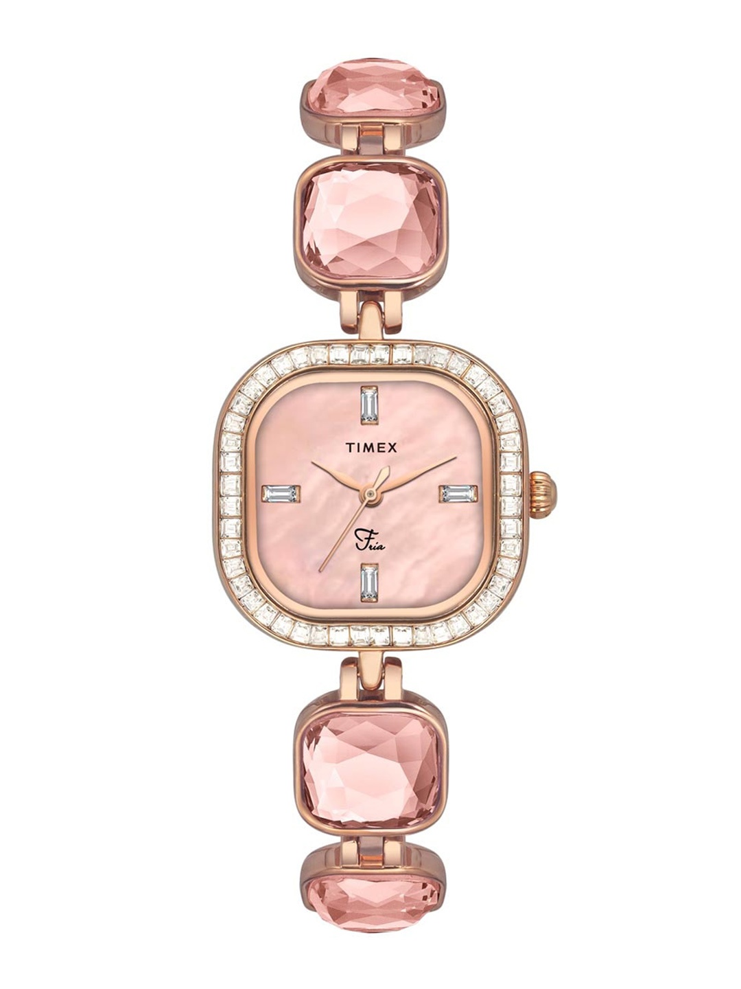 

Timex Women Brass Dial & Stainless Steel Bracelet Style Straps Analogue Watch TWEL17101, Pink