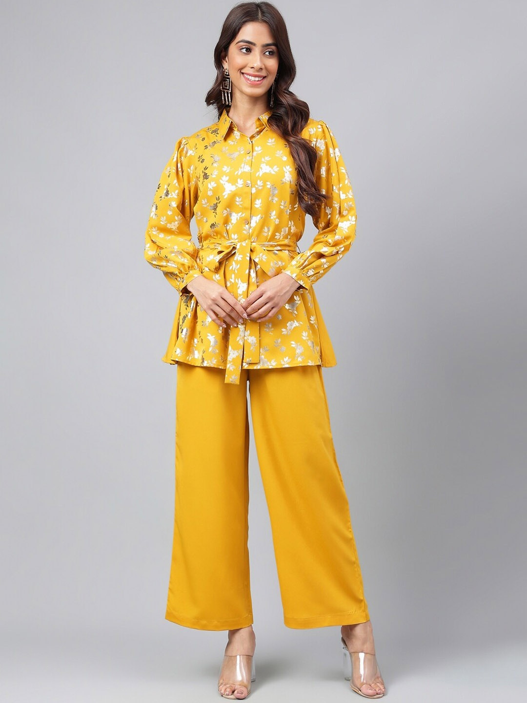 

Janasya Printed Shirt With Palazzo, Yellow