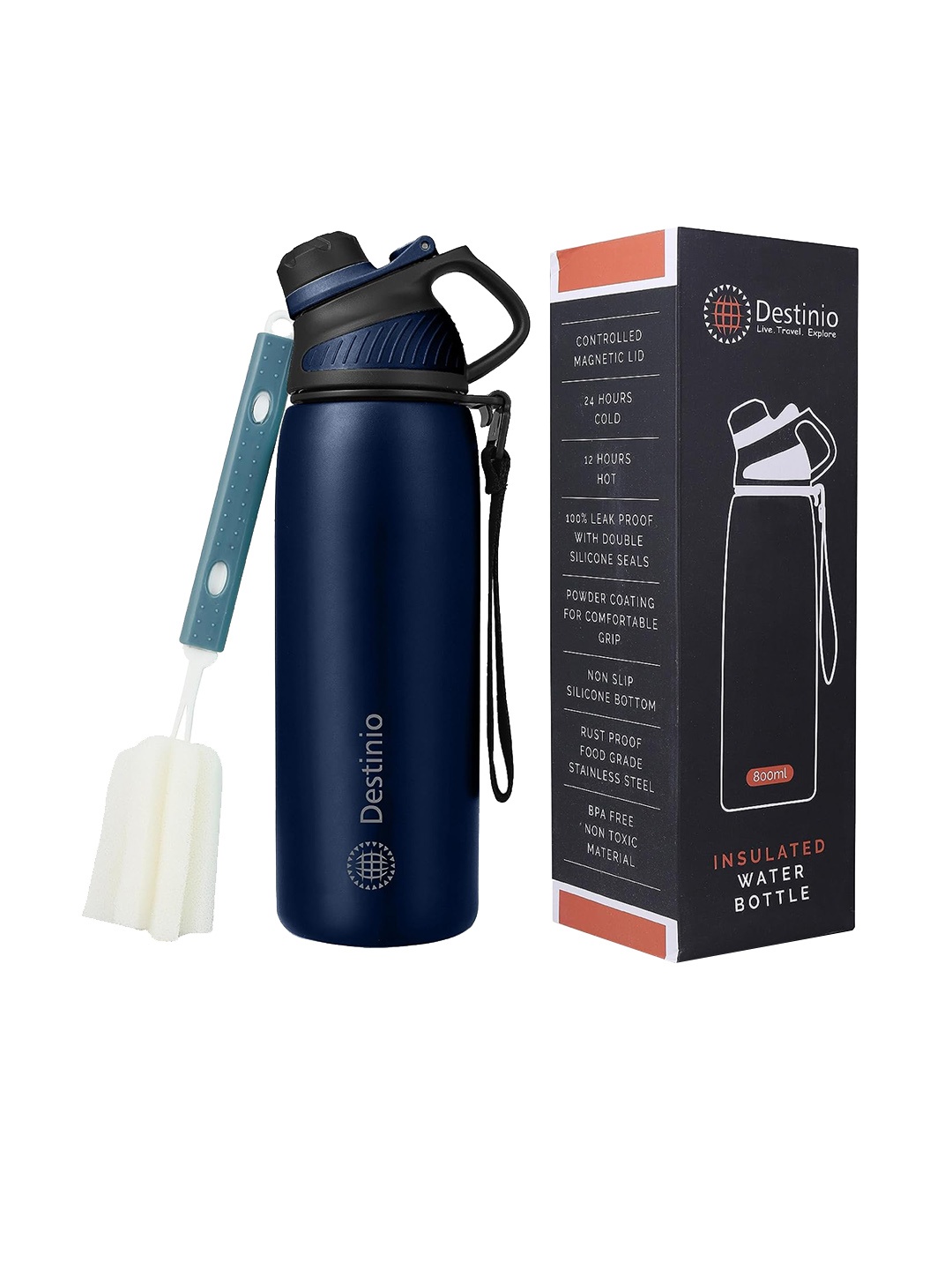 

Destinio Navy Blue Insulated Thermos Solid Sipper Water Bottle 800ml
