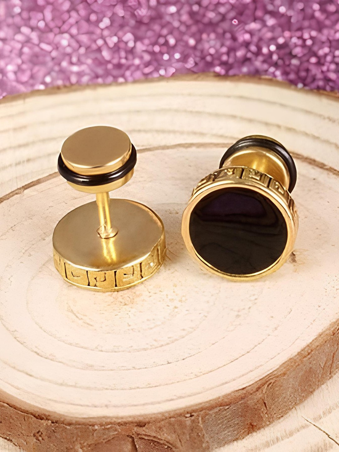 

KARISHMA KREATIONS Men Set Of 2 Stainless Steel Contemporary Studs, Gold