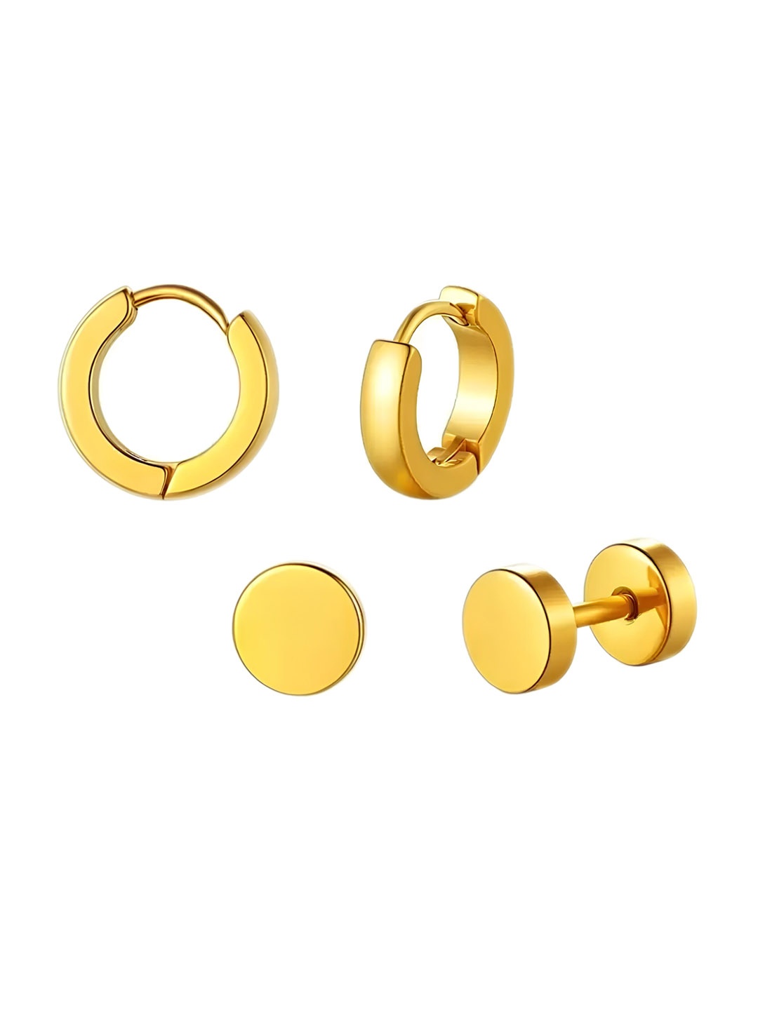 

KARISHMA KREATIONS Men Set Of 2 Stainless Steel Contemporary Hoop Earrings and Studs, Gold