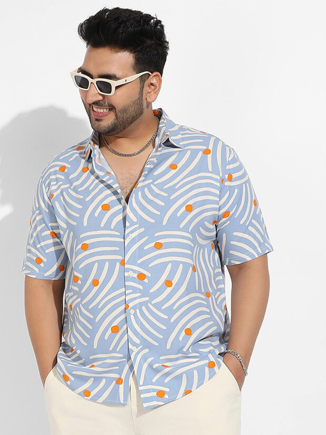 

Instafab Plus Plus Size Classic Abstract Printed Spread Collar Casual Shirt, Blue