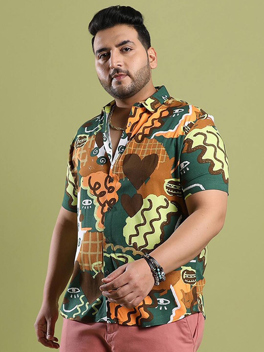 

Instafab Plus Classic Conversational Printed Spread Collar Casual Shirt, Mustard