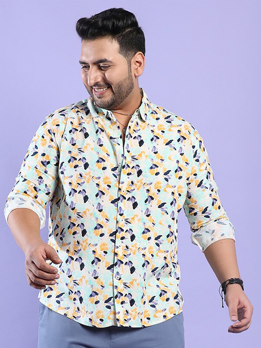 

Instafab Plus Men Plus Size Classic Abstract Printed Casual Cotton Shirt, White
