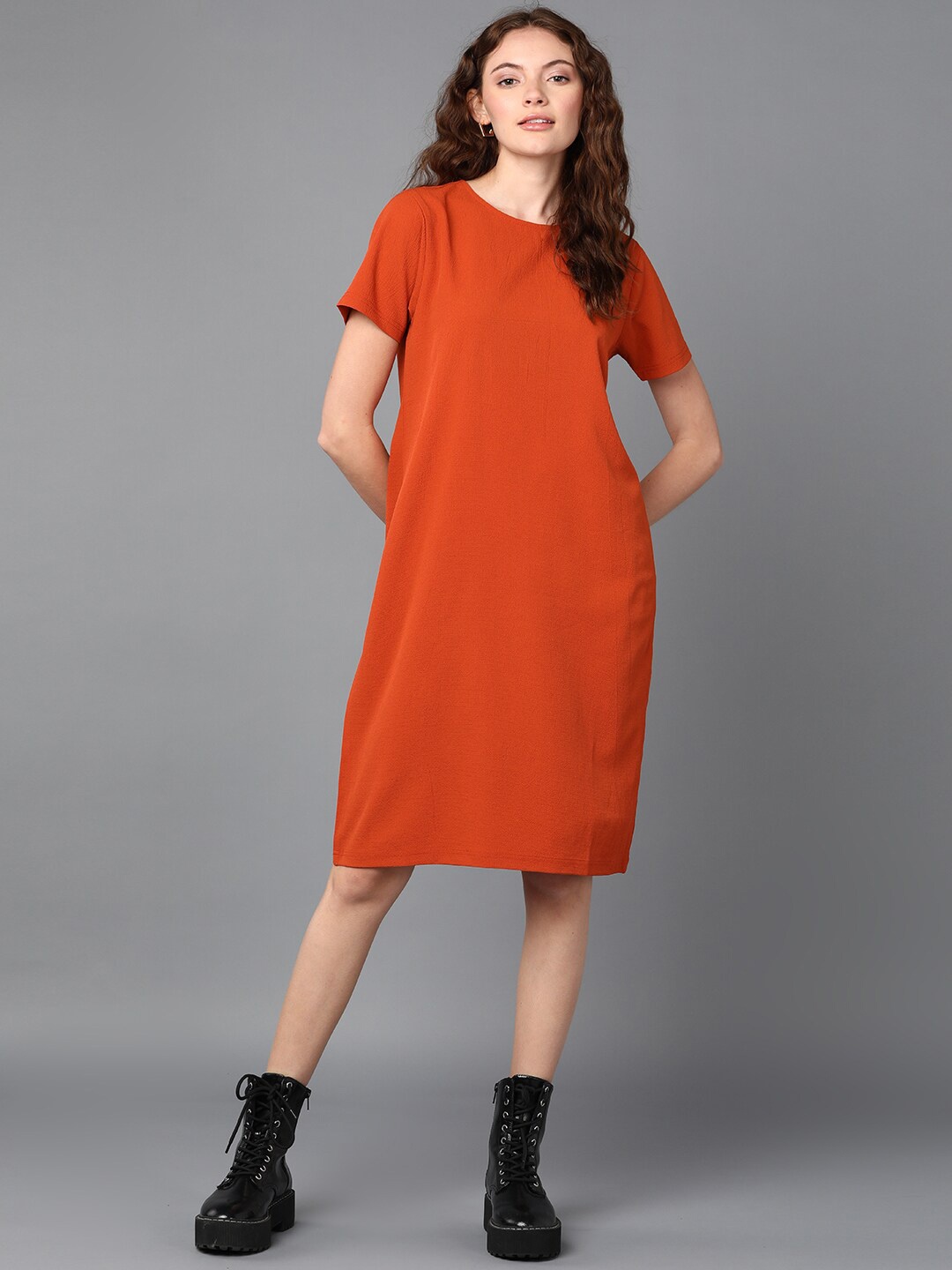 

Roadster Mustard-Orange Round Neck T-shirt Dress