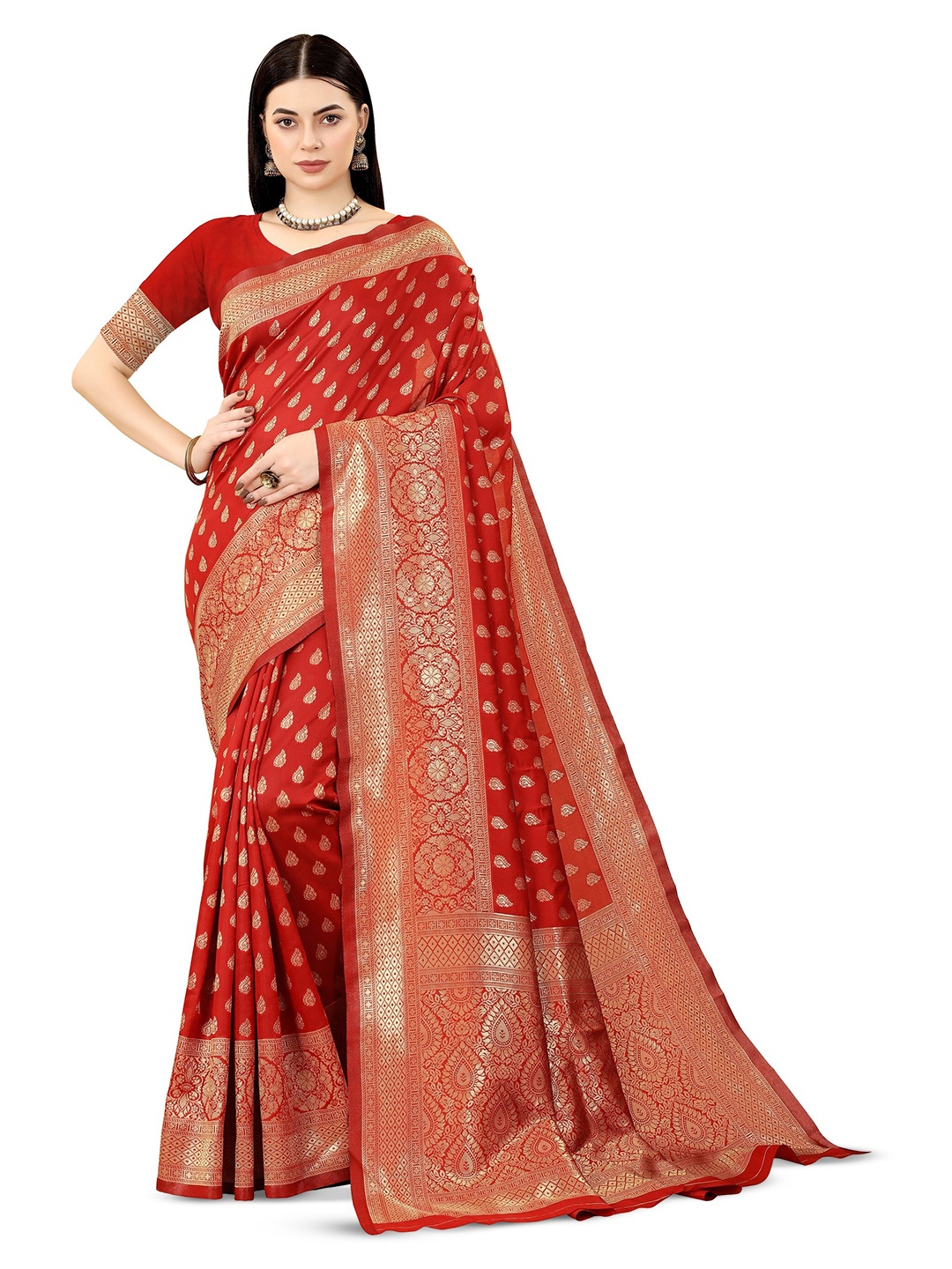 

DWIZA ENTERPRISE Ethnic Motif Woven Design Zari Banarasi Saree, Red