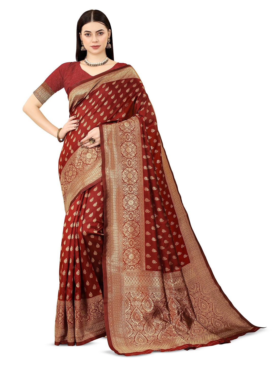 

DWIZA ENTERPRISE Ethnic Motif Woven Design Zari Banarasi Saree, Maroon