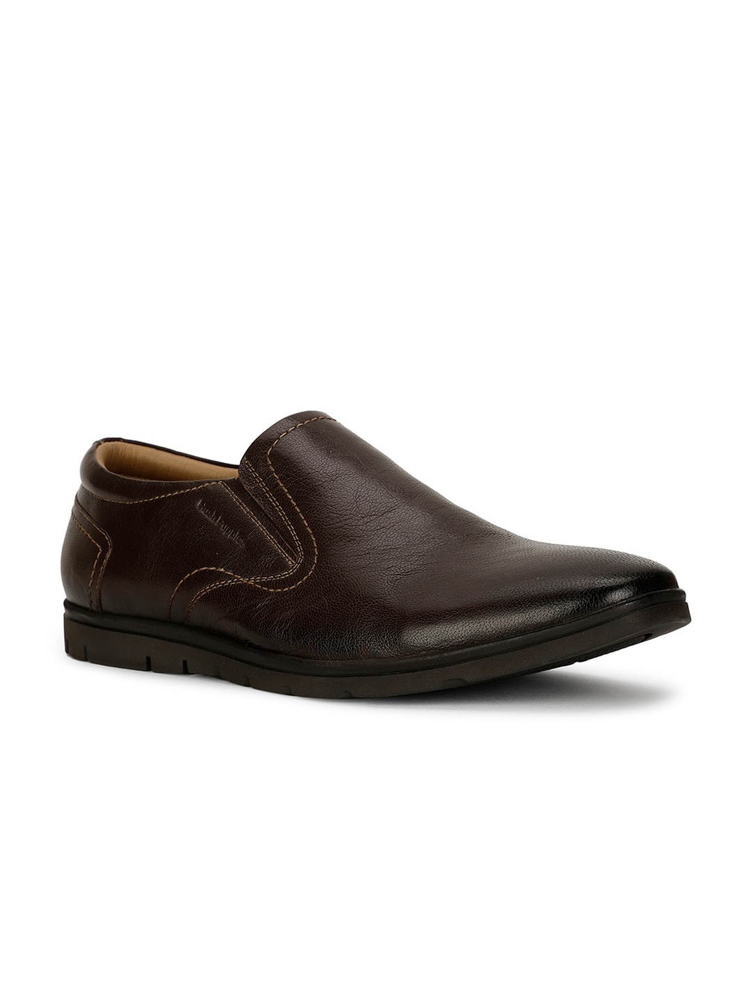 

Hush Puppies Men Textured Leather Formal Slip-On Shoes, Brown