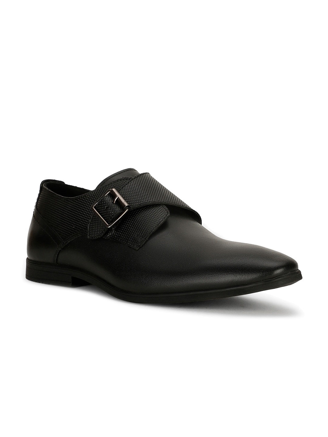 

Hush Puppies Men Textured Leather Formal Monk Shoes, Black