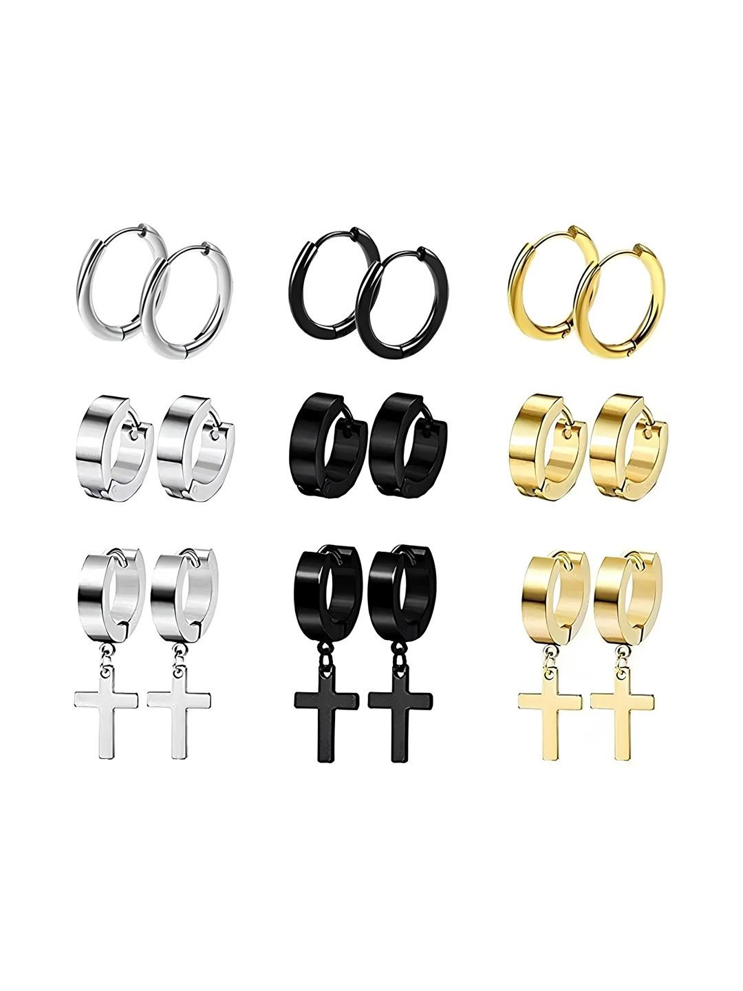 

KARISHMA KREATIONS Unisex Set Of 9 Contemporary Hoop Earrings, Gold