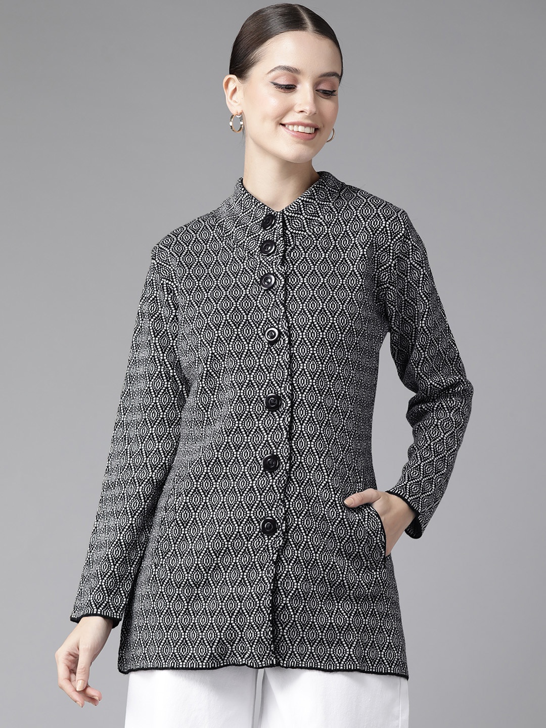 

Cayman Women Acrylic Lightweight Longline Tailored Jacket, Black