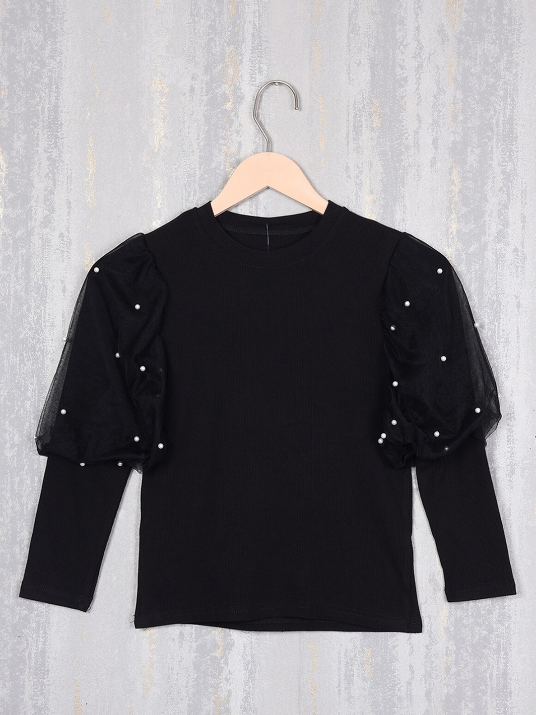 

Albion Girls Puff Sleeve Woollen Top, Black