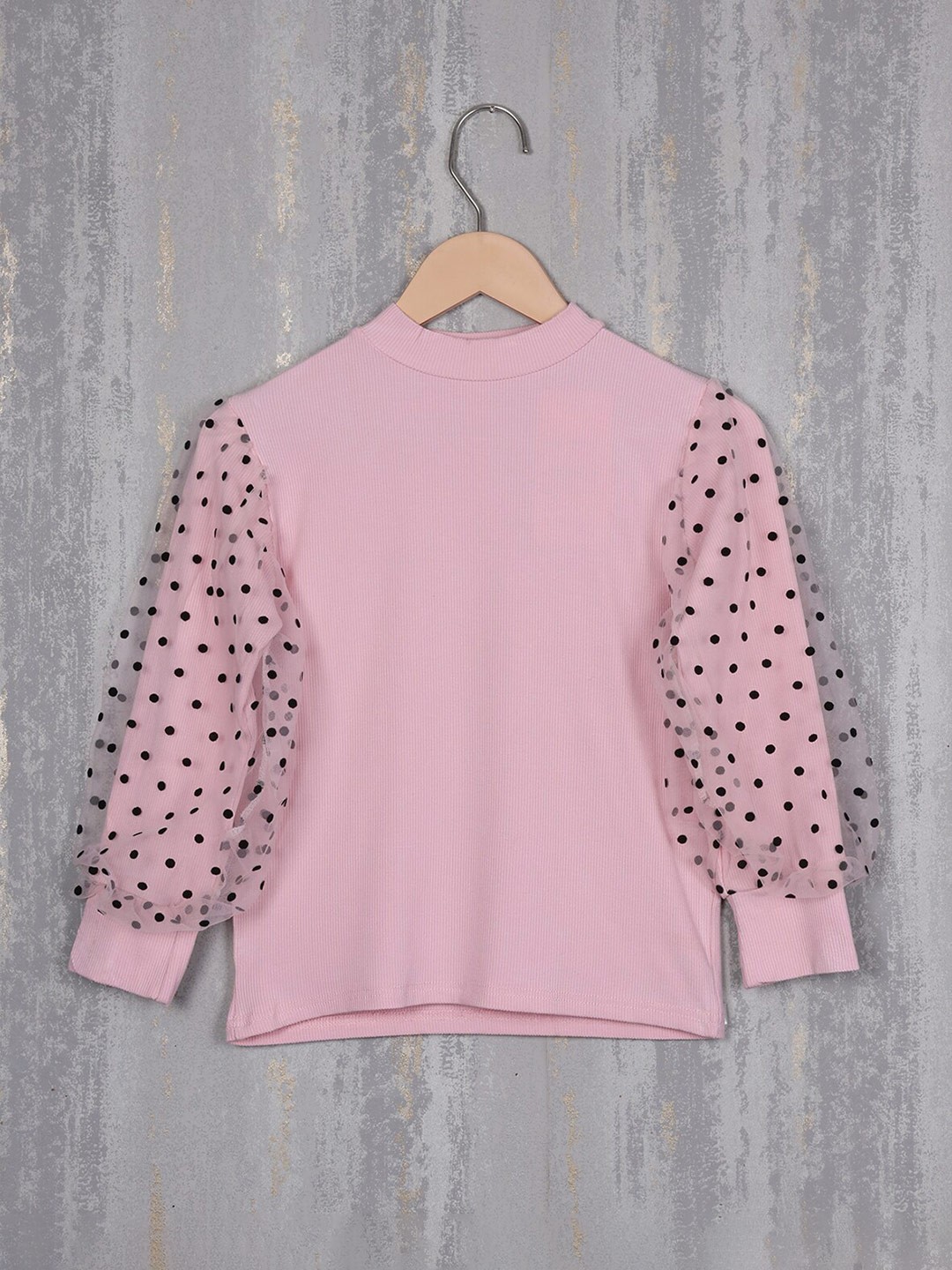 

Steele Girls Polka Dot Printed Ribbed Woolen Top, Pink