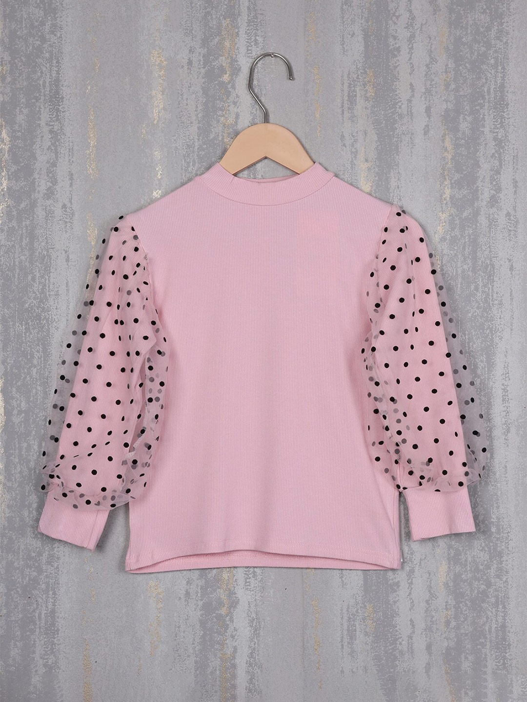

Albion Girls Polka Dot Printed Ribbed Woolen Top, Pink