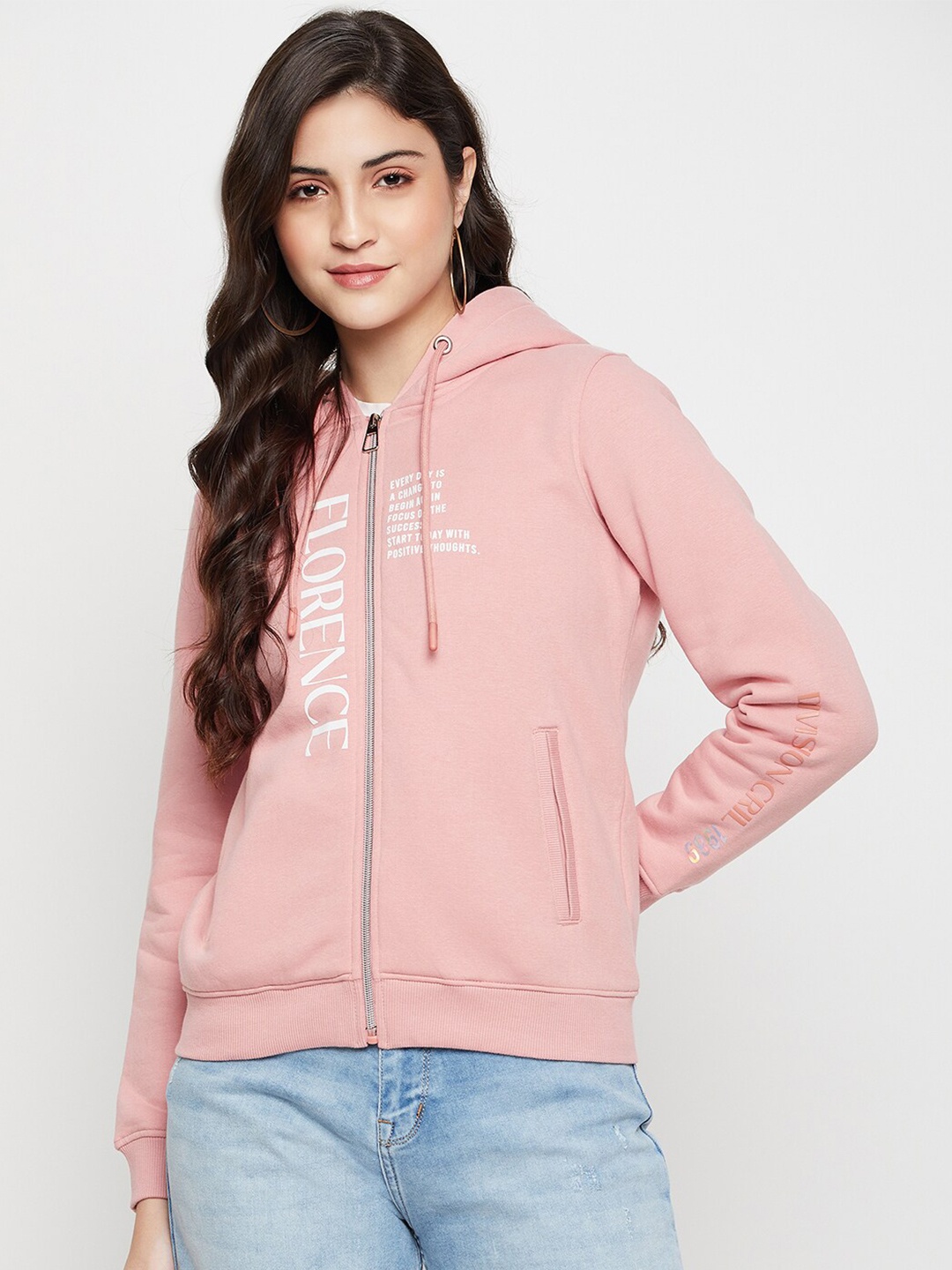 

Cantabil Printed Hooded Fleece Sweatshirt, Pink