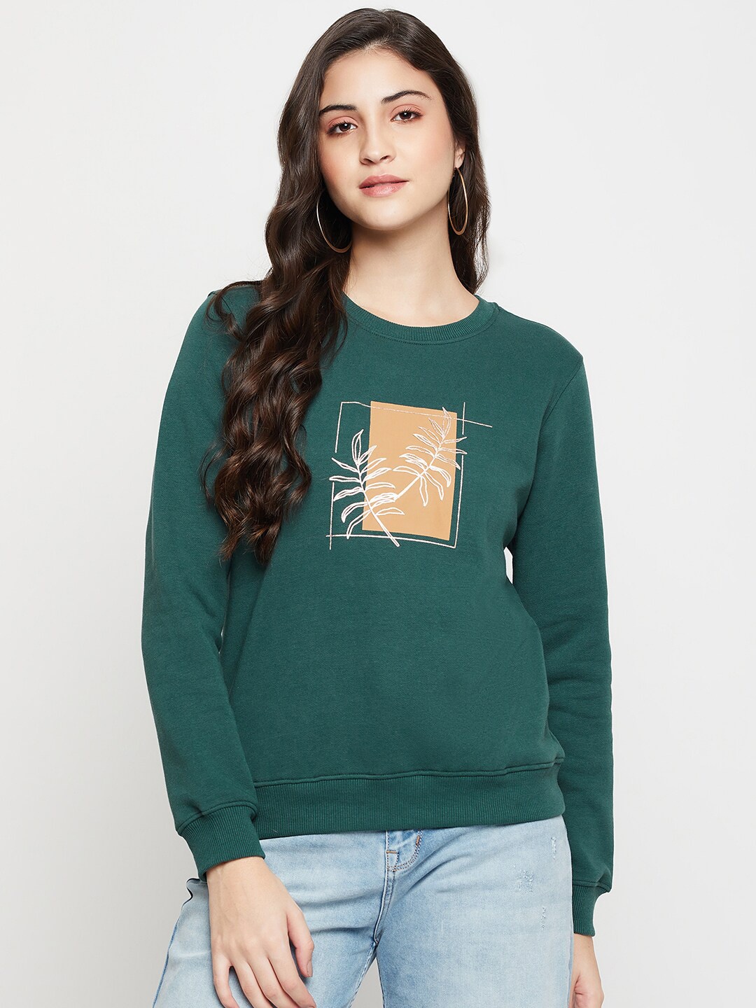 

Cantabil Floral Printed Hooded Pullover Fleece Sweatshirt, Green