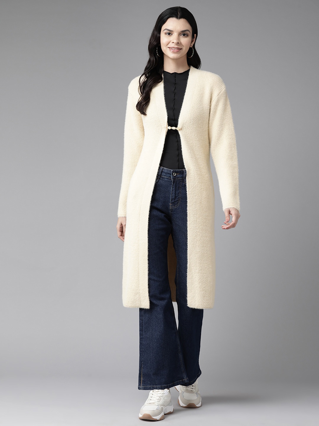 

Cayman Women Wool Longline Shrug, Beige