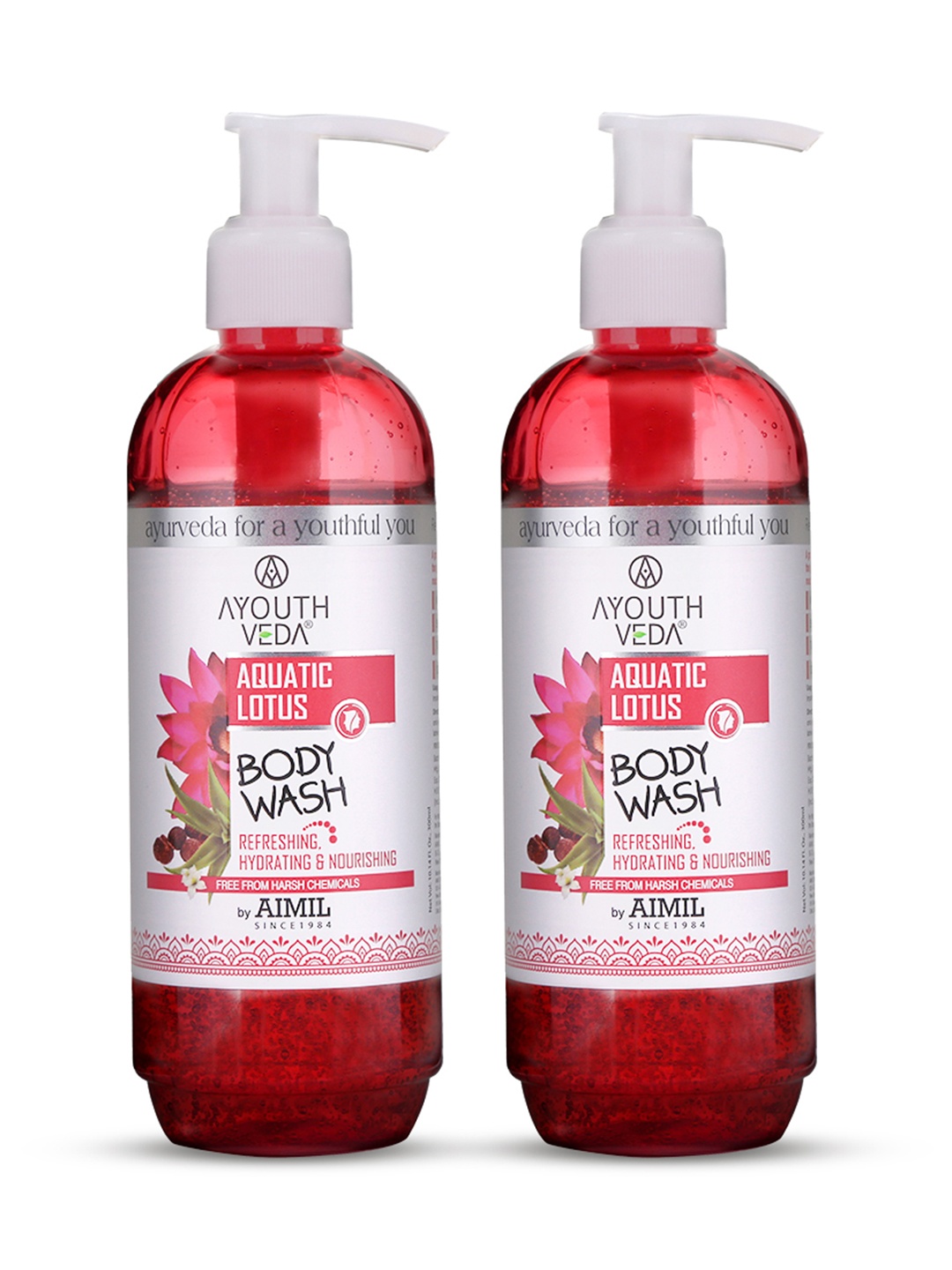 

AYOUTHVEDA Set of 2 Aquatic Lotus Body Wash with Aloevera & Holy Basil - 300 ml each, White