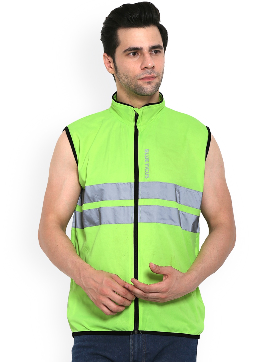 

BLUEFICUS Striped Reflective Strip Dry Fit Tailored Jacket, Green