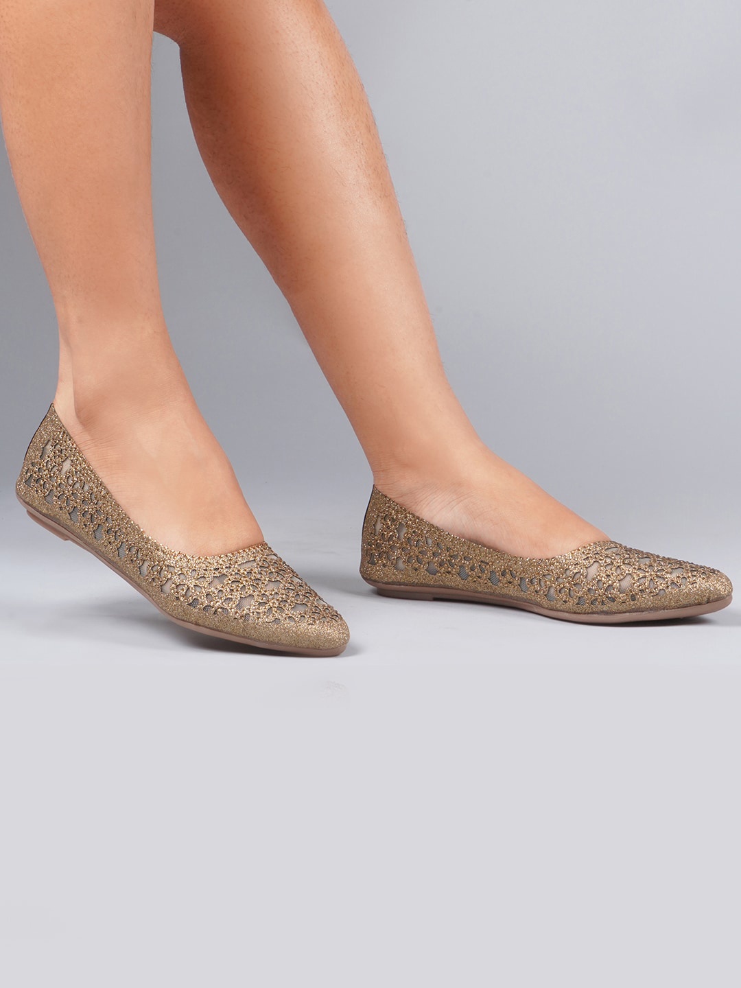 

JM Looks Embellished Round Toe Ballerinas, Copper