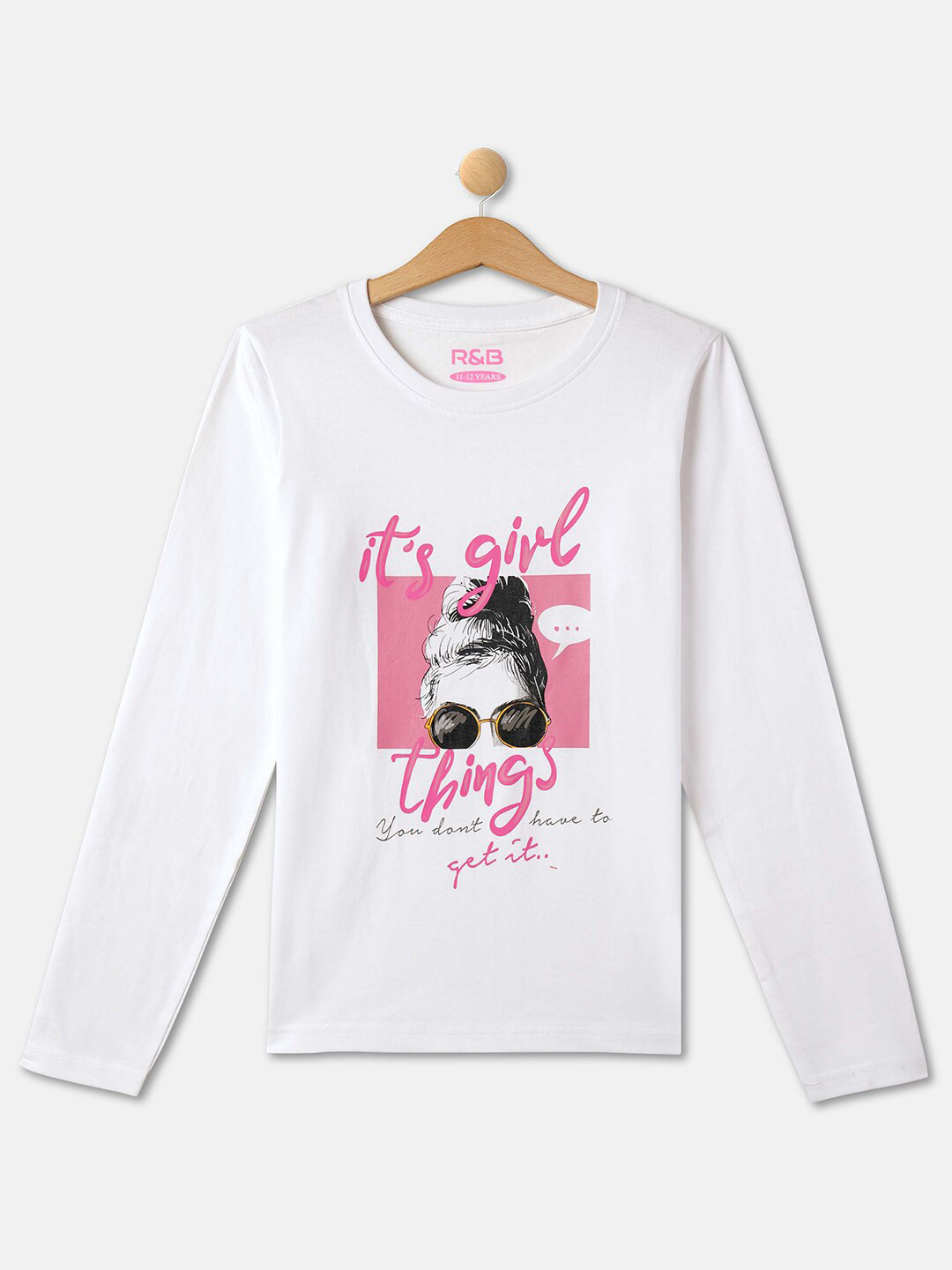 

R&B Girls Typography Printed Relaxed Fit Cotton T-shirt, White