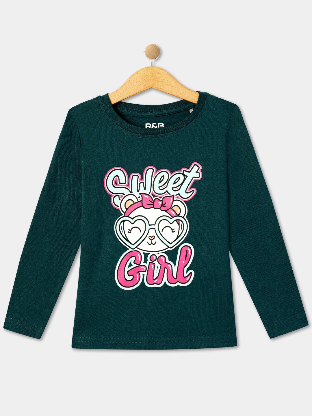 

R&B Girls Graphic Printed Cotton Relaxed Fit T-shirt, Blue