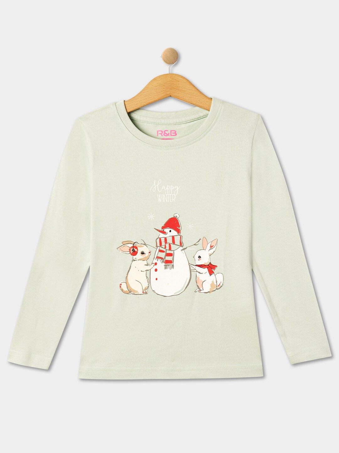 

R&B Girls Graphic Printed Cotton Relaxed Fit T-shirt, Green