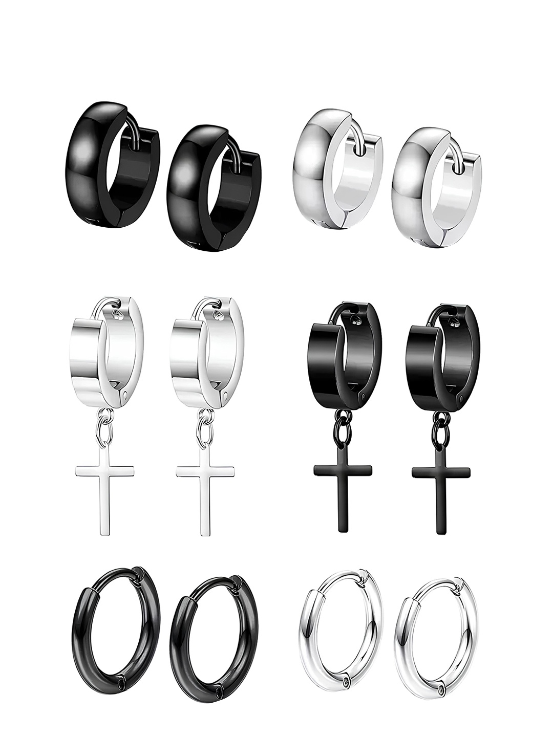 

KARISHMA KREATIONS Set Of 6 Contemporary Hoop Earrings, Silver