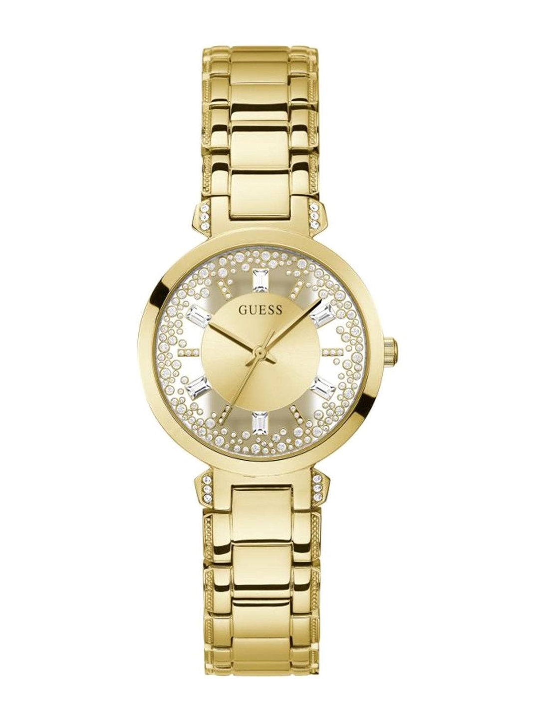 

GUESS Women Embellished Dial & Stainless Steel Straps Analogue Watch GW0470L2, Gold