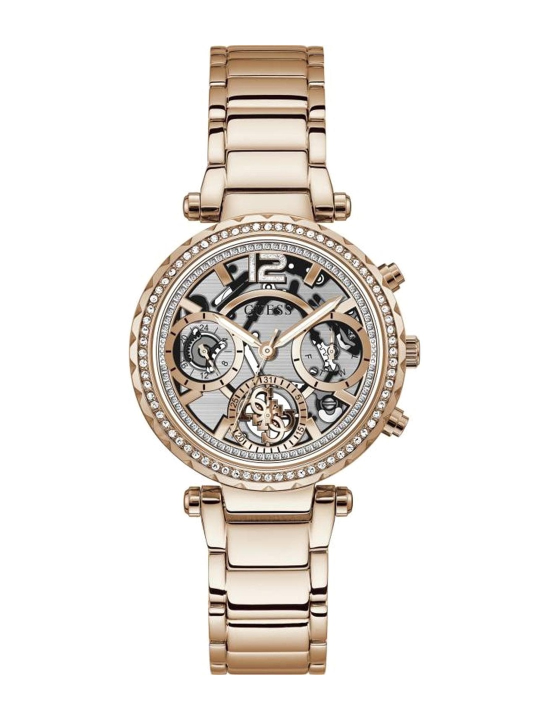 

GUESS Women Embellished Dial & Water Resistance Stainless Steel Analogue Watch GW0403L3, Gold