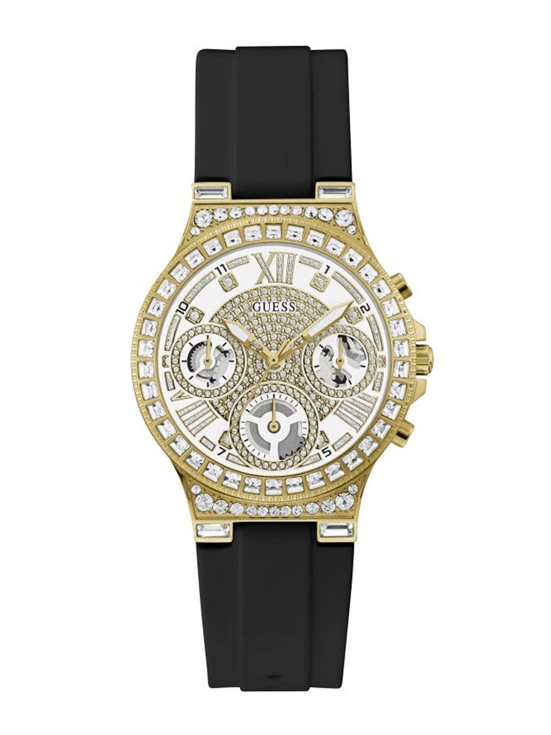 

GUESS Women Embellished Round Dial Water Resistance Analogue Watch- GW0257L1, Gold